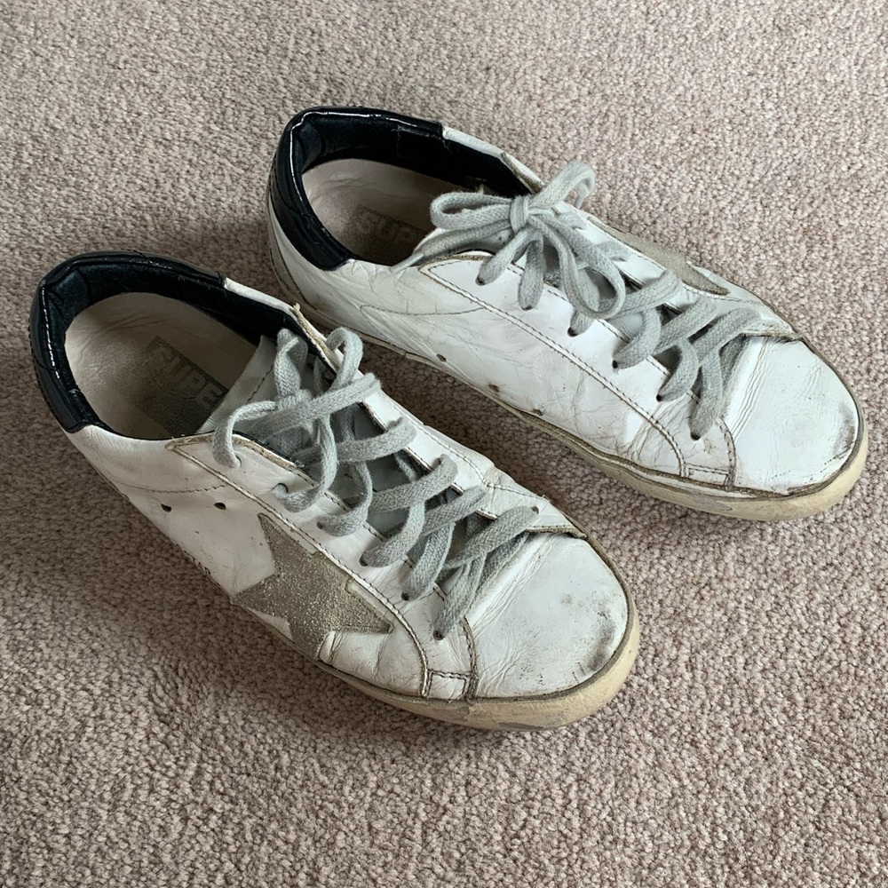 Golden Goose Grey White and Black Superstar Sneakers